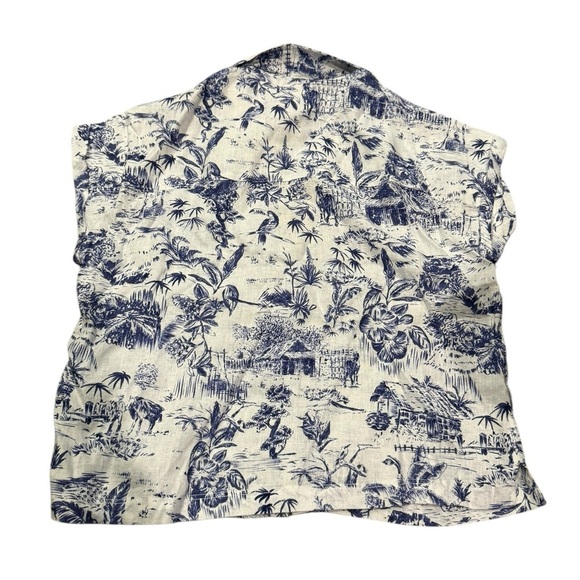 NWT Joie Blue & White Floral Sleeveless Hawaiian tropical print linen top Large - Picture 3 of 7